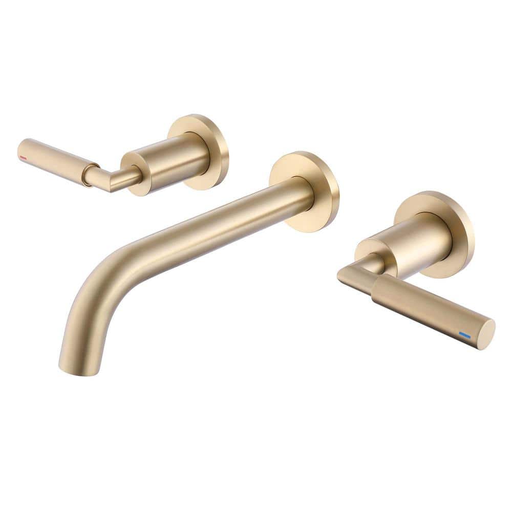 8 in. Widespread Double Handle Wall Mount Bathroom Faucet 3 Hole Brass Sink Faucets in Brushed Gold (Valve Included)