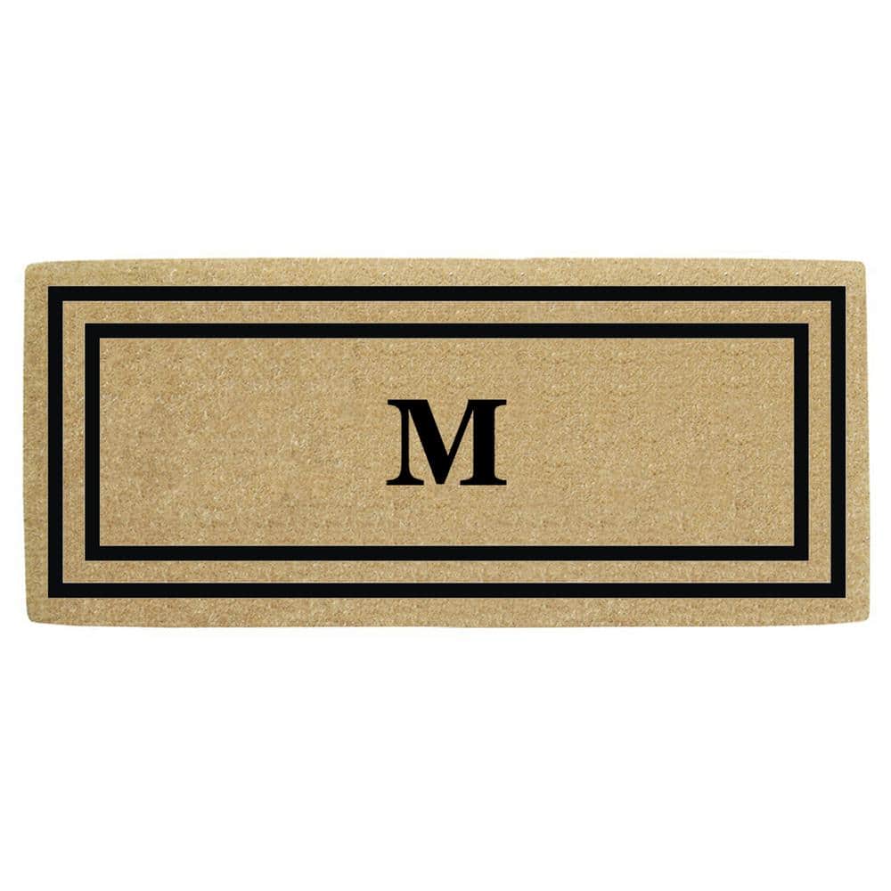 Heavy Duty Brown 24 in. x 57 in. Coir Thin Double Picture Frame Monogrammed M Outdoor Door Mat