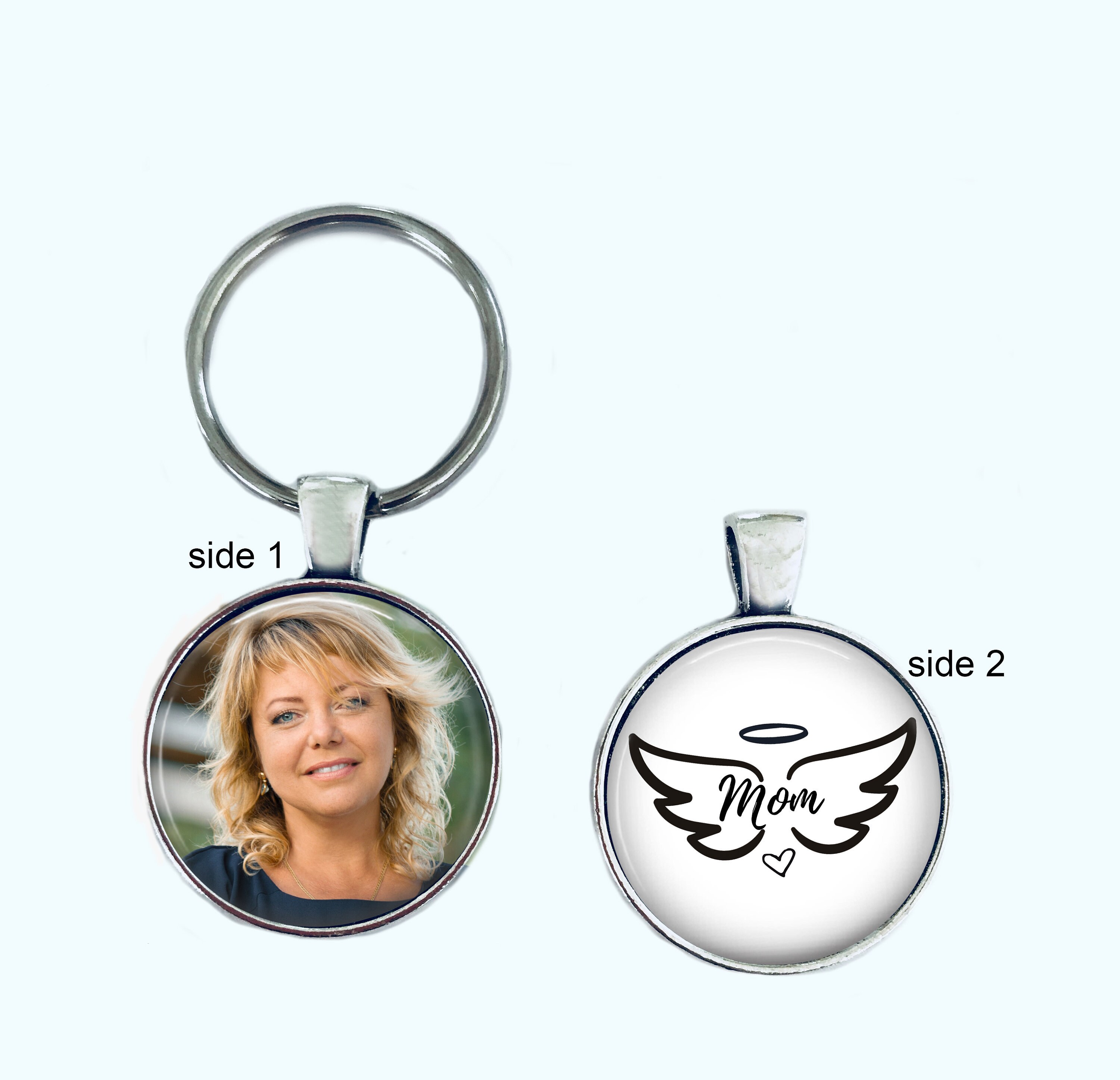 Memorial Keychain - Angel Wings & Any Name Your Loved One's Photo On One Side in Memory Of Loving Memorial Gift