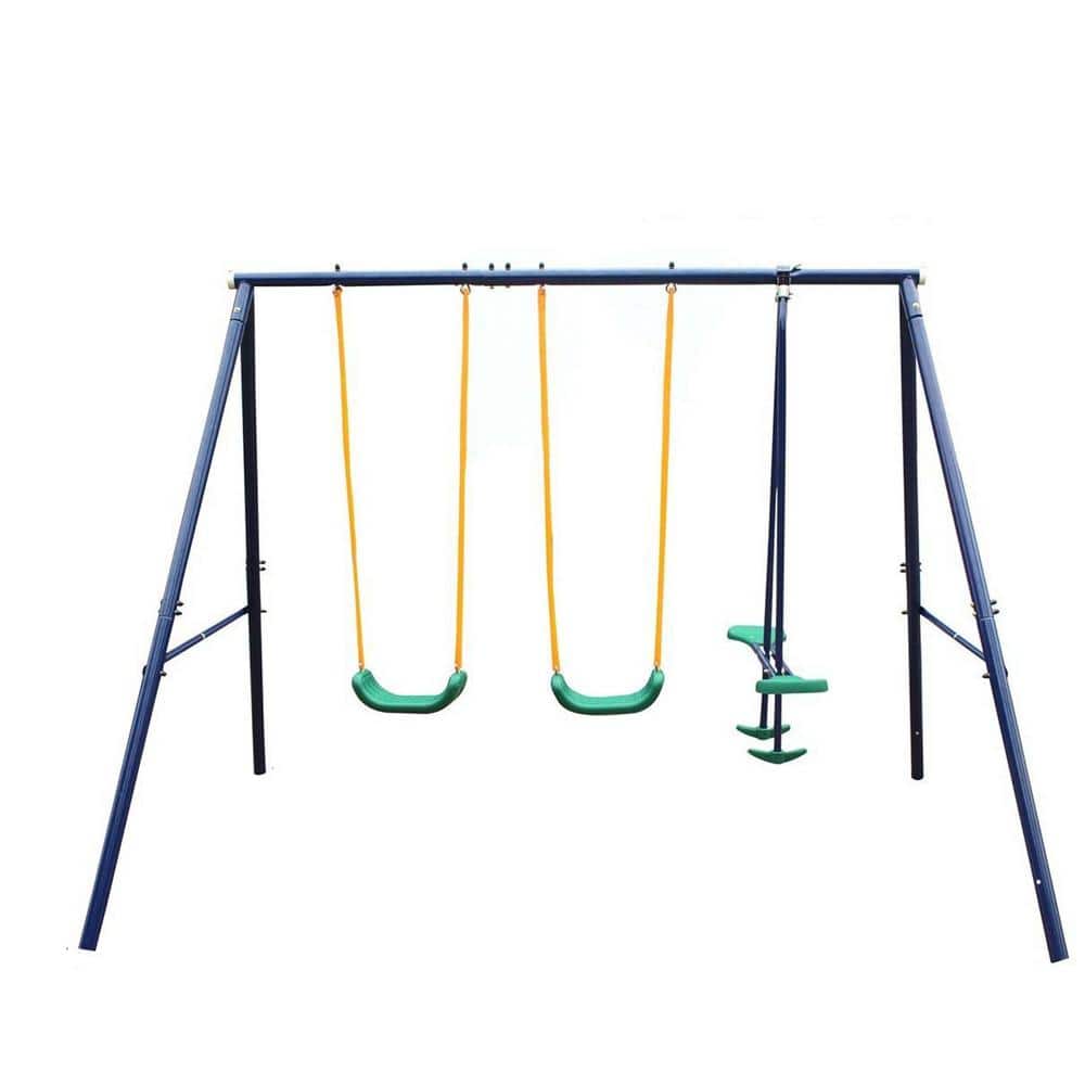 Metal Outdoor Swing Set with Glider for Kids, Toddlers, Children