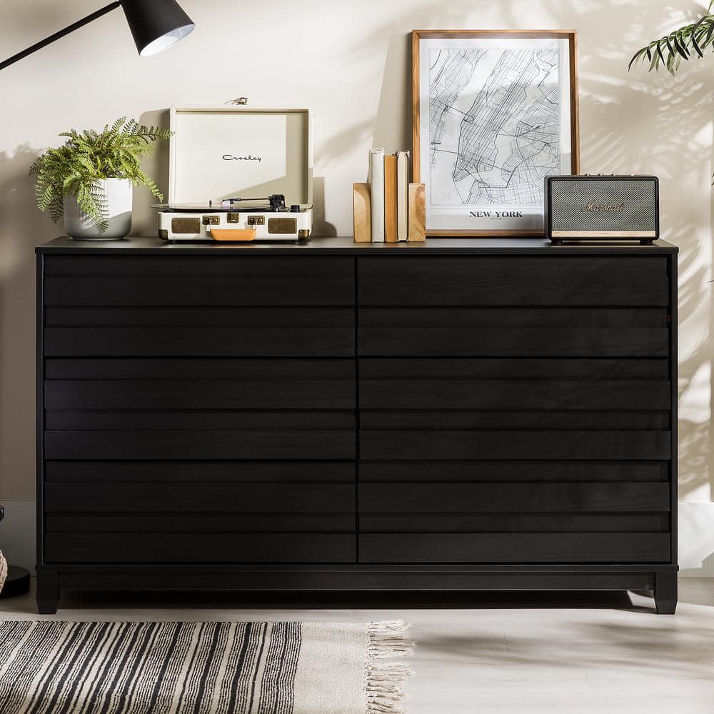 Modern Black 6-Drawer 58 in. Panel Dresser