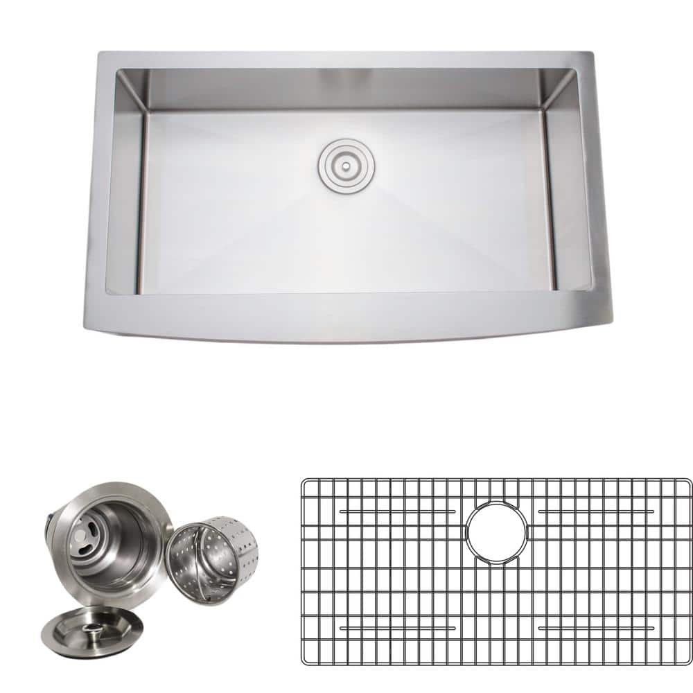 New Chef's Collection Handcrafted Farmhouse Apron Front Stainless Steel 36 in. Single Bowl Kitchen Sink Package
