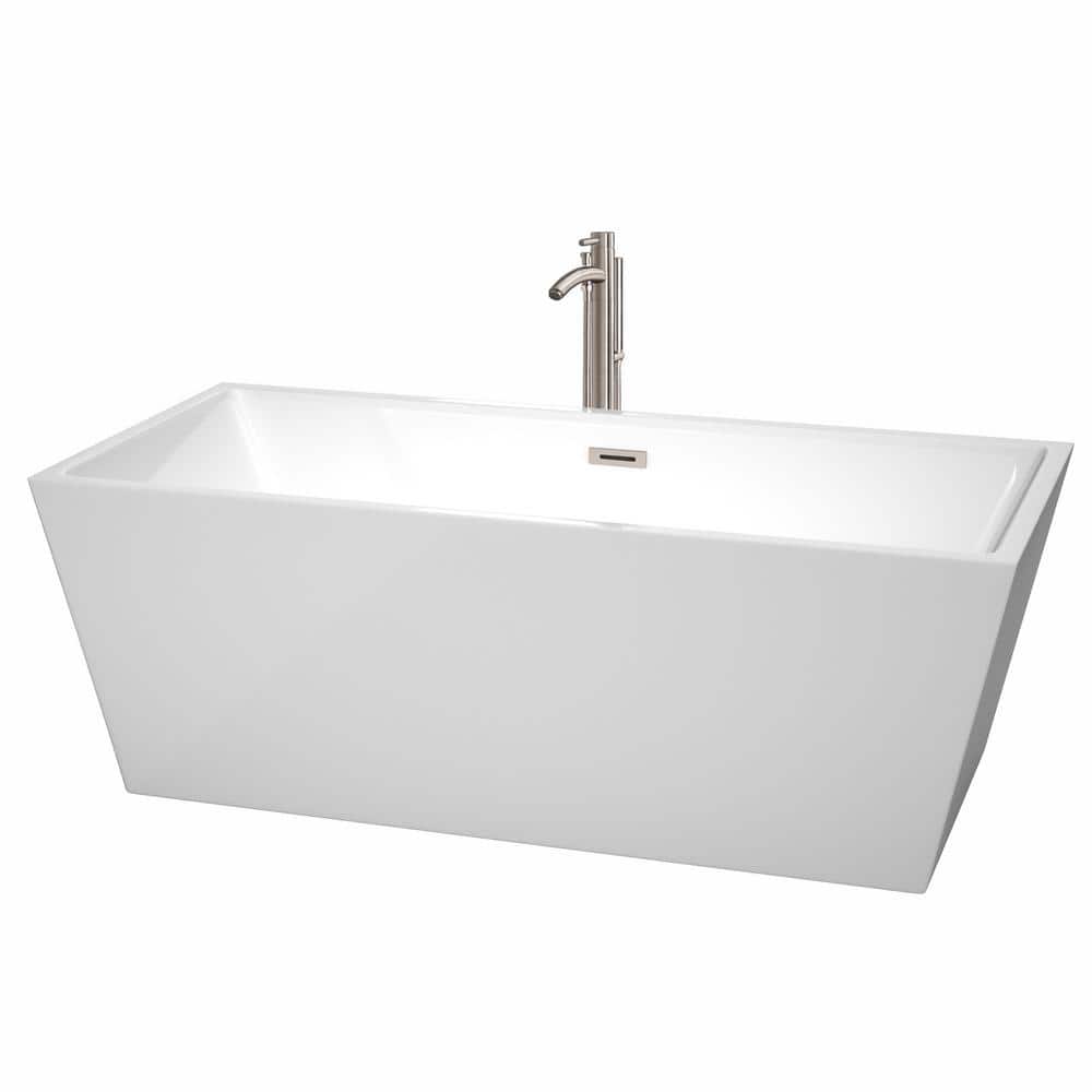 Sara 5.6 ft. Acrylic Flatbottom Non-Whirlpool Bathtub in White with Brushed Nickel Trim and Faucet