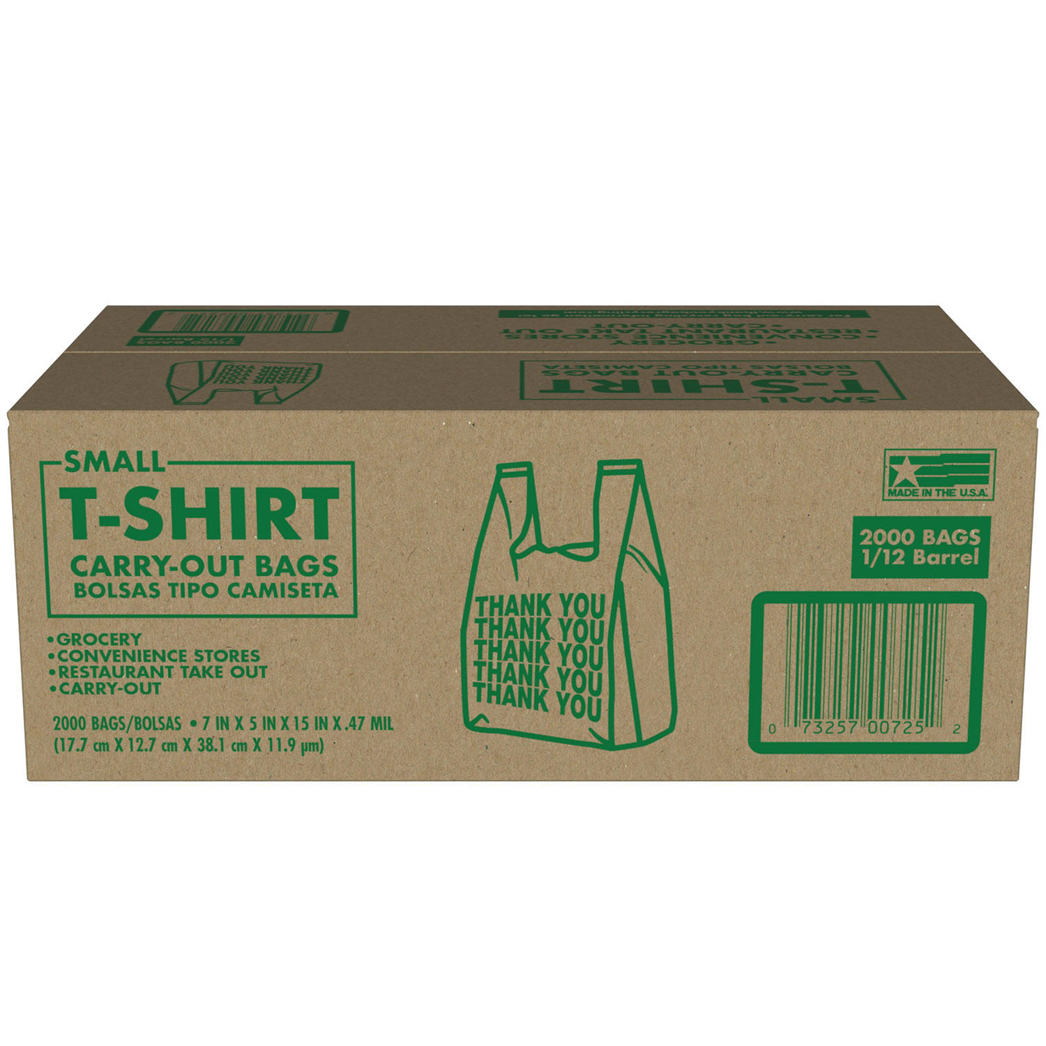 Small T-Shirt Carry-Out Bags, 7' x 5' x 15' (2,000 ct.)