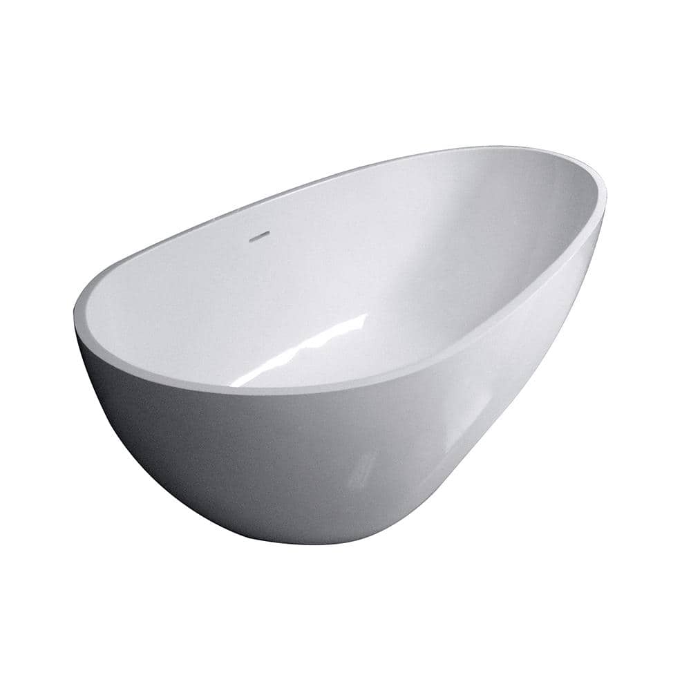 Sophia 67 in. Solid Surface Flatbottom Freestanding Bathtub in White