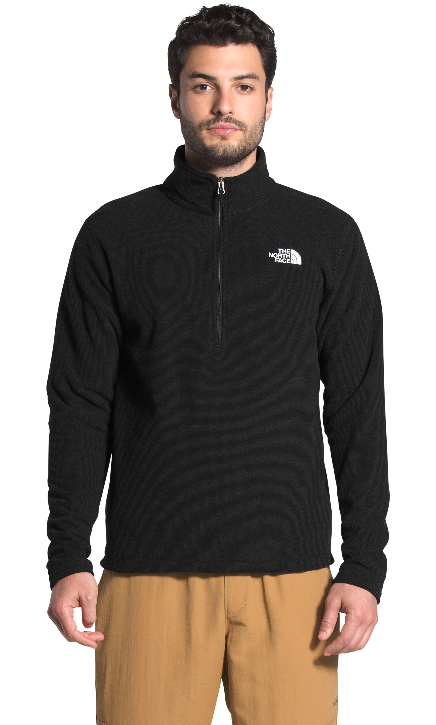 The North Face Textured Cap Rock Quarter-Zip Long-Sleeve Fleece Pullover for Men - TNF Black - S