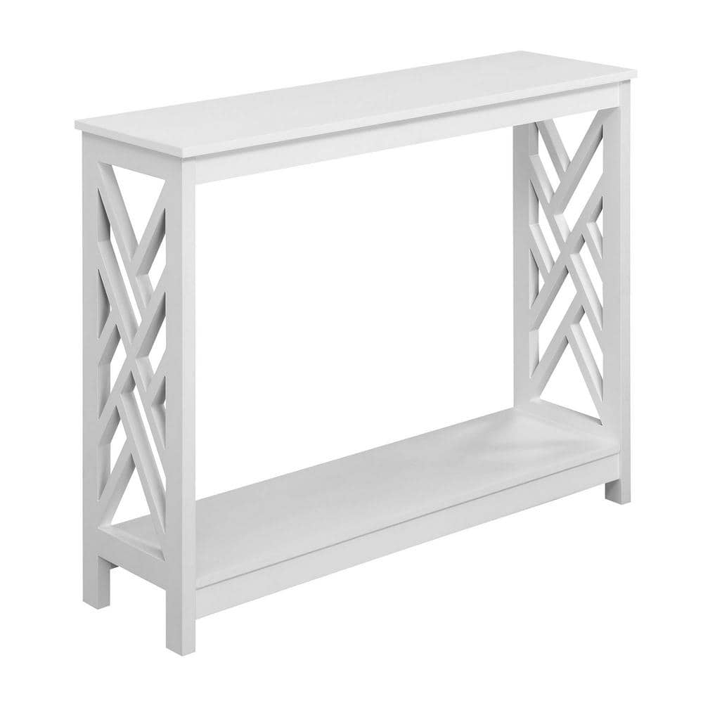 Titan 39.5 in. L x 31.75 in. H White Rectangular MDF Console Table with Shelf