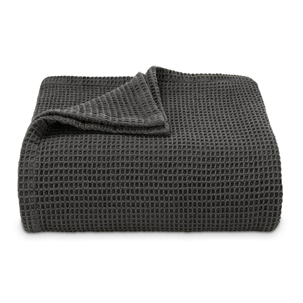 Waffle Weave 1-Piece Soft Charcoal 100% Cotton King Blanket