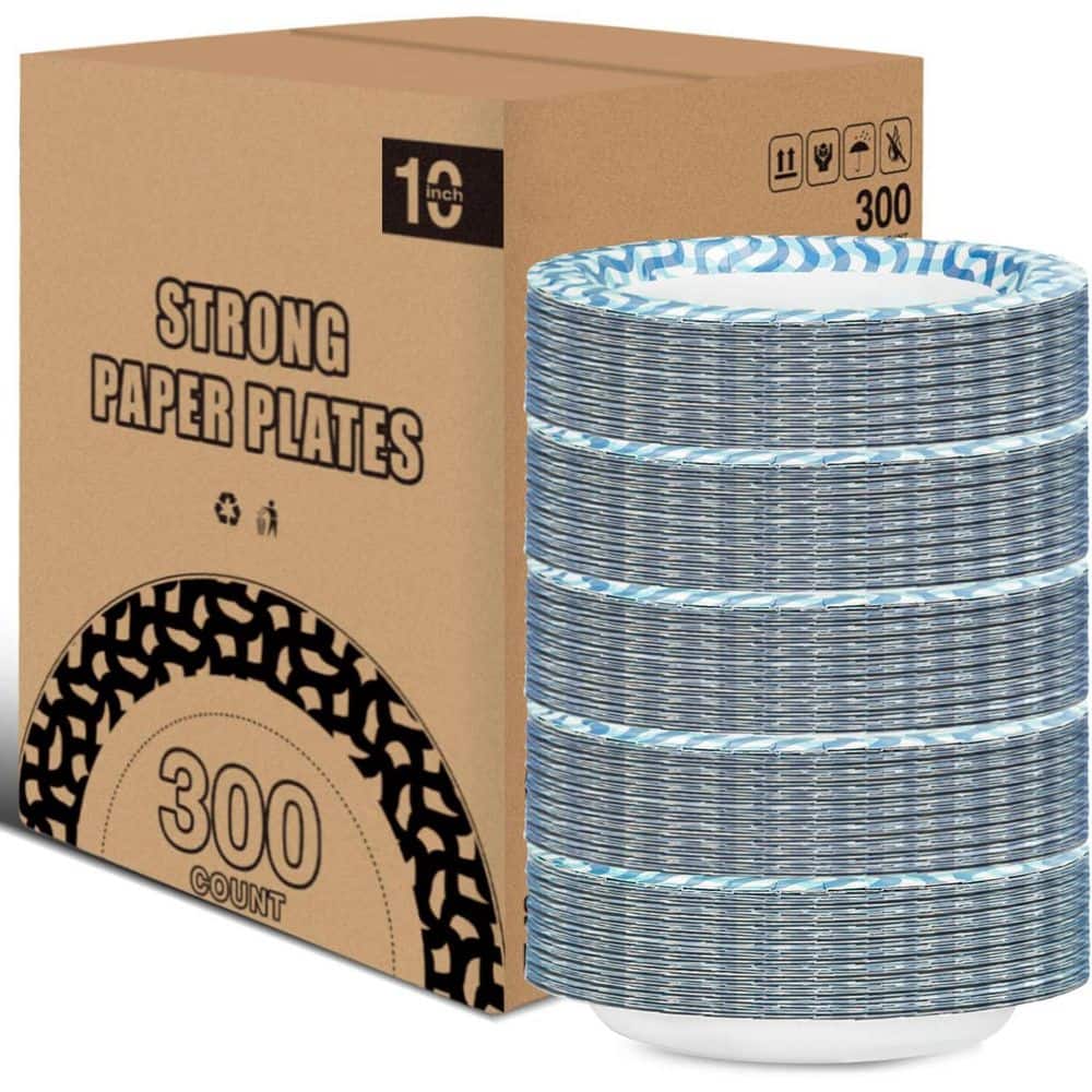 10 in. Disposable Paper Plates, 300 Count, Heavy Duty Dinner Plates for Parties, Picnics, and Everyday Use
