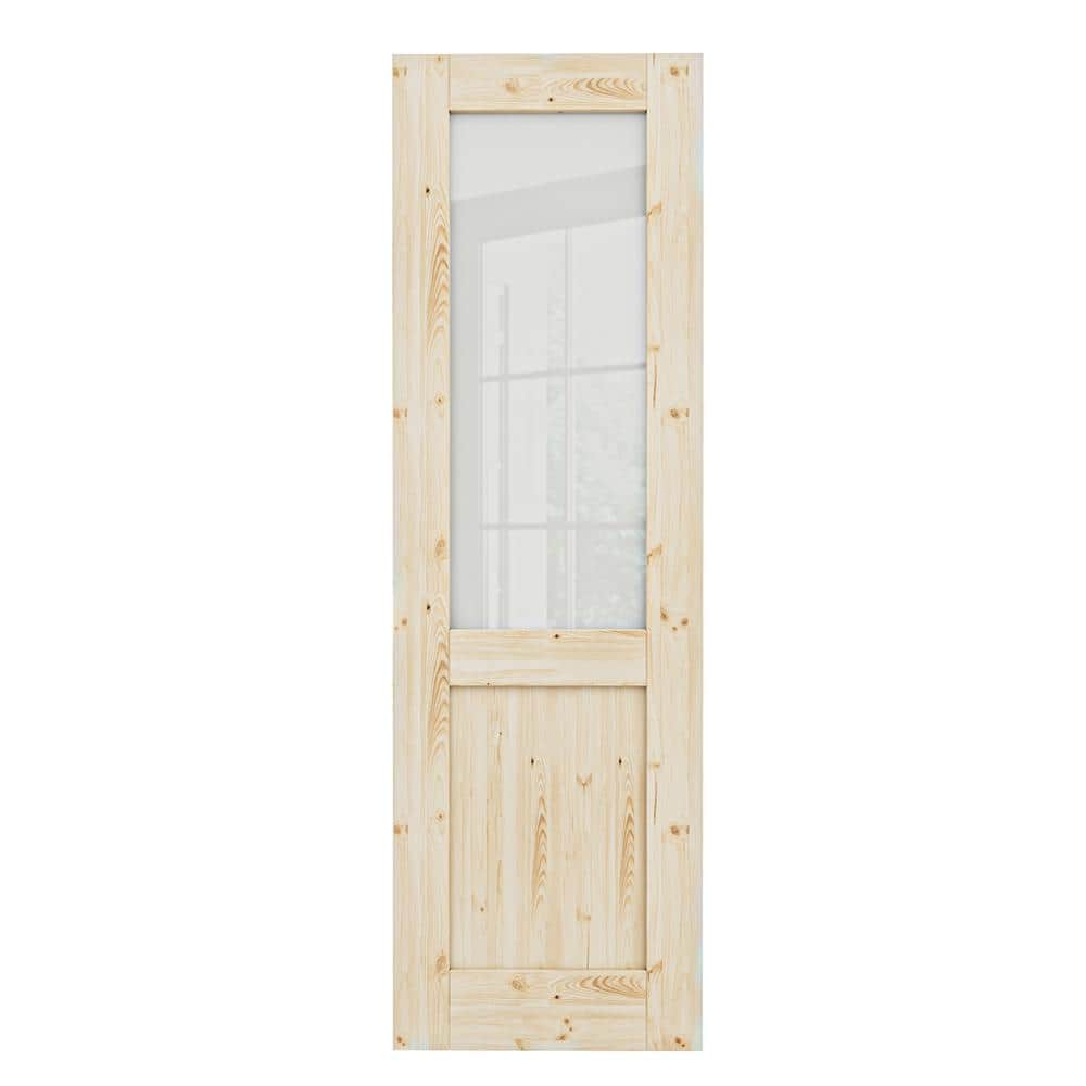 24 in. x 80 in. Unfinished Solid Core Pine Wood 1/2-Lite Tempered Frosted Glass Interior Door Slab