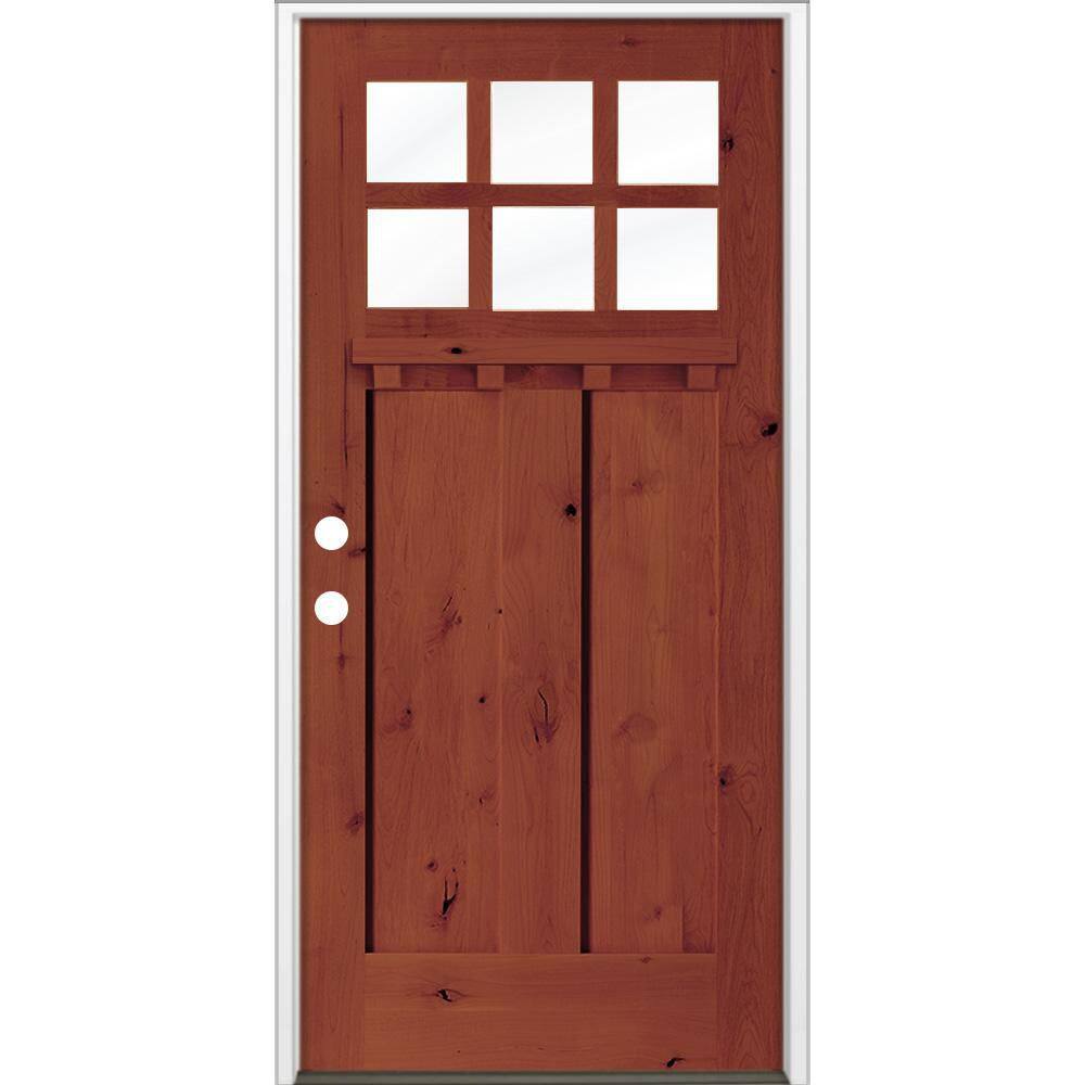 32 in. x 80 in. Knotty Alder Right-Hand/Inswing 6 Lite Beveled Clear Glass Amaretto Stain Wood Prehung Front Door w/DS