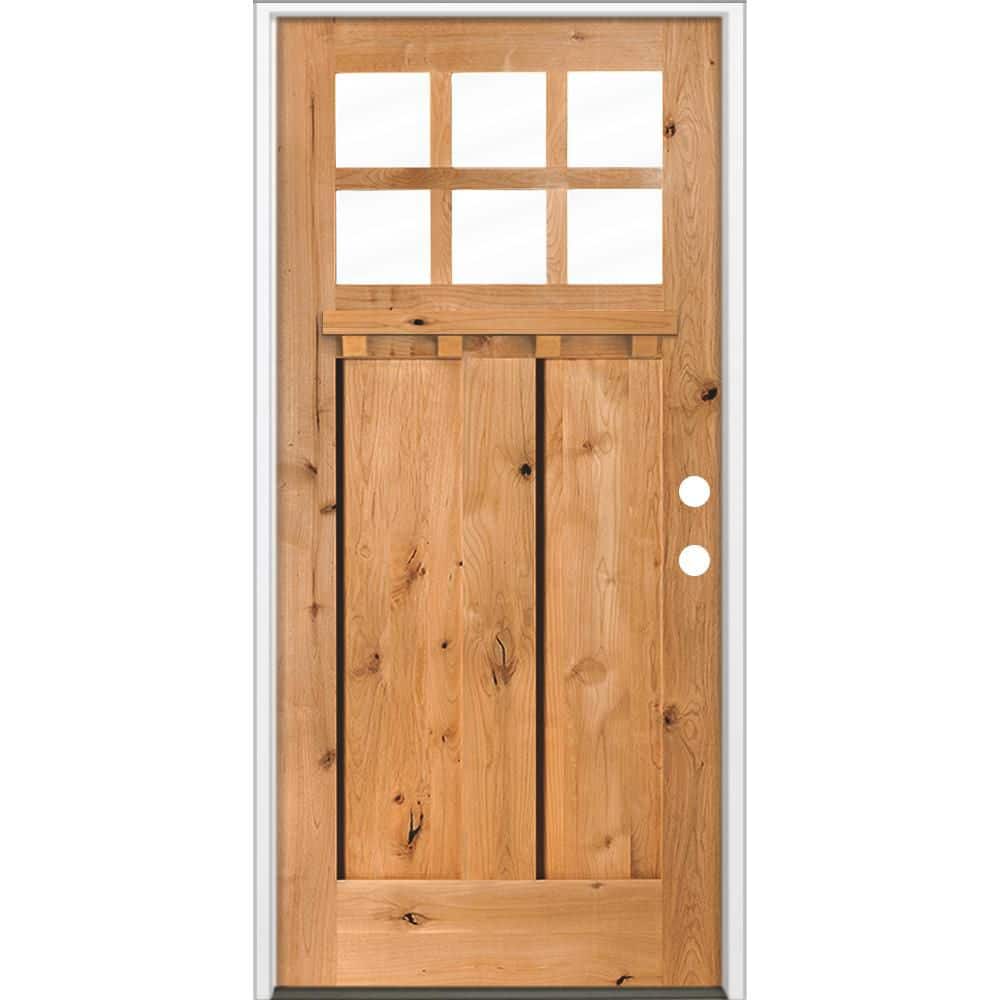 36 in. x 80 in. Knotty Alder Left-Hand/Inswing 6 Lite Beveled Clear Glass Cedar Stain Wood Prehung Front Door with DS