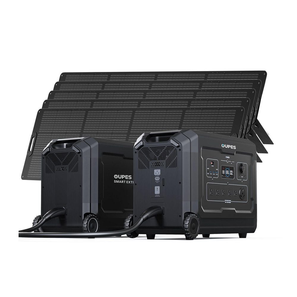4000W Output/7000W Peak Power Station Mega 5 Plus Solar Generator w/ Extra Battery (5040Wh) and 5-Solar Panels(1200W)