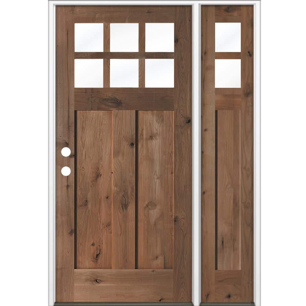 46 in. x 80 in. Knotty Alder Right-Hand/Inswing 6-Lite Clear Glass True Black Stain Wood Prehung Front Door w/RSL