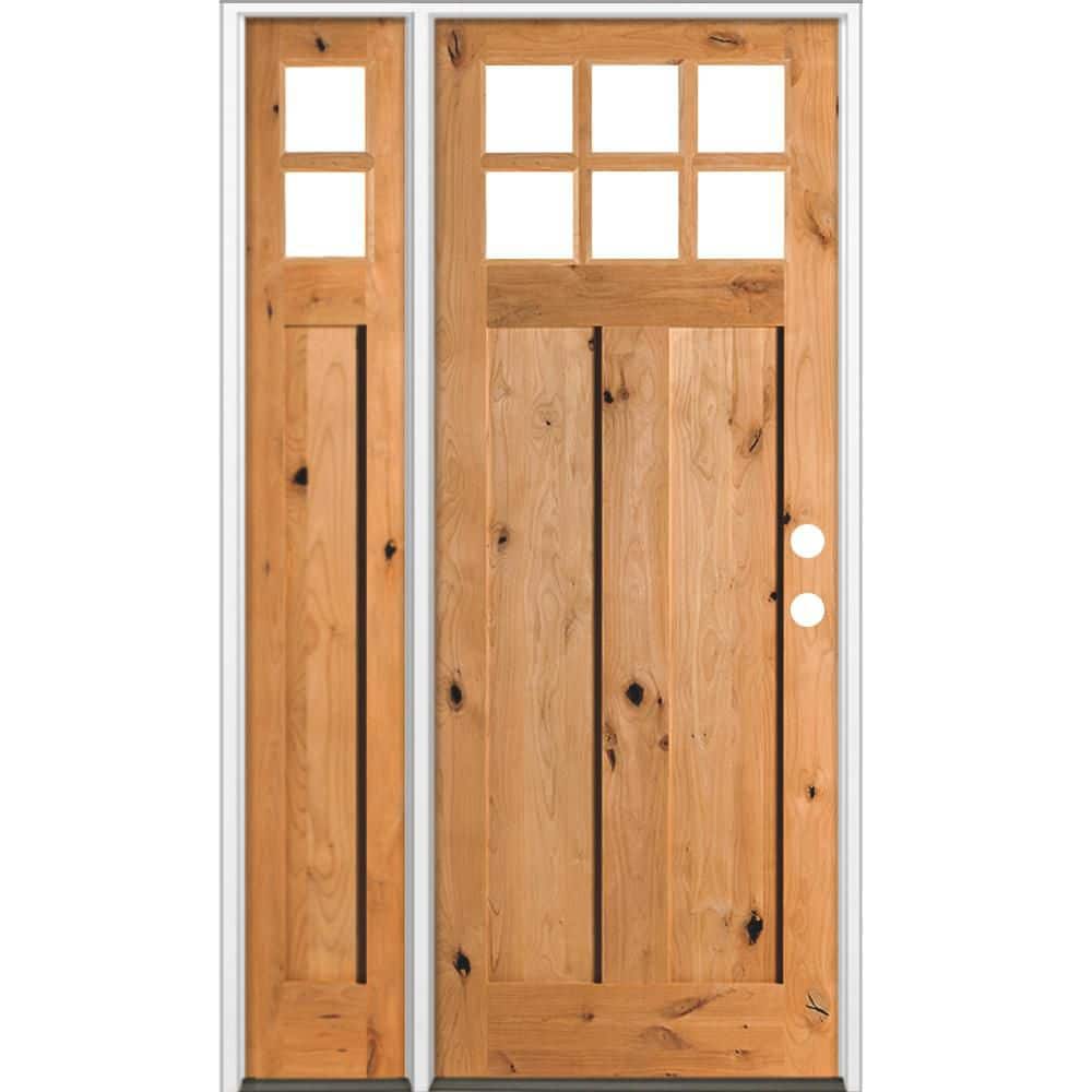 50 in. x 96 in. Knotty Alder Left-Hand/Inswing 6-Lite Beveled Clear Glass Cedar Stain Wood Prehung Front Door with LSL