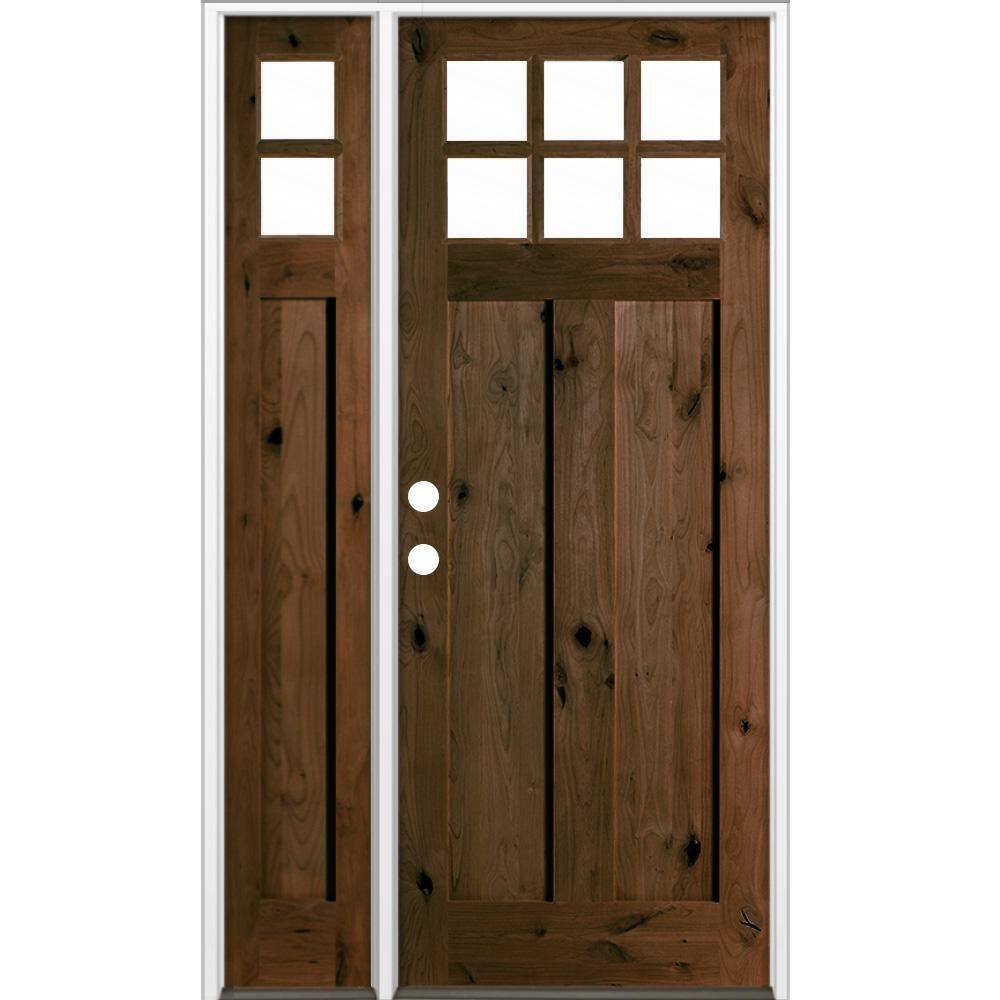 50 in. x 96 in. Knotty Alder Right-Hand/Inswing 6-Lite Beveled Clear Glass Espresso Stain Wood Prehung Front Door w/LSL