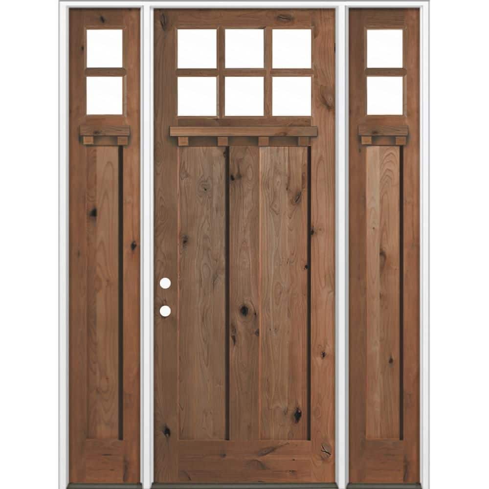 70 in. x 96 in. Knotty Alder Right-Hand/Inswing 6-Lite Clear Glass True Black Stain Wood Prehung Front Door w/ DSL DS