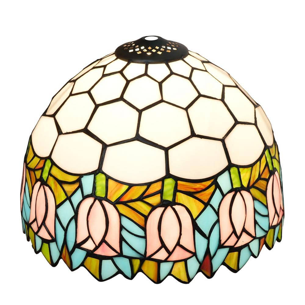 9 in. Tiffany Style-Stained Glass Dome Table Lamp Shade with No Fitter