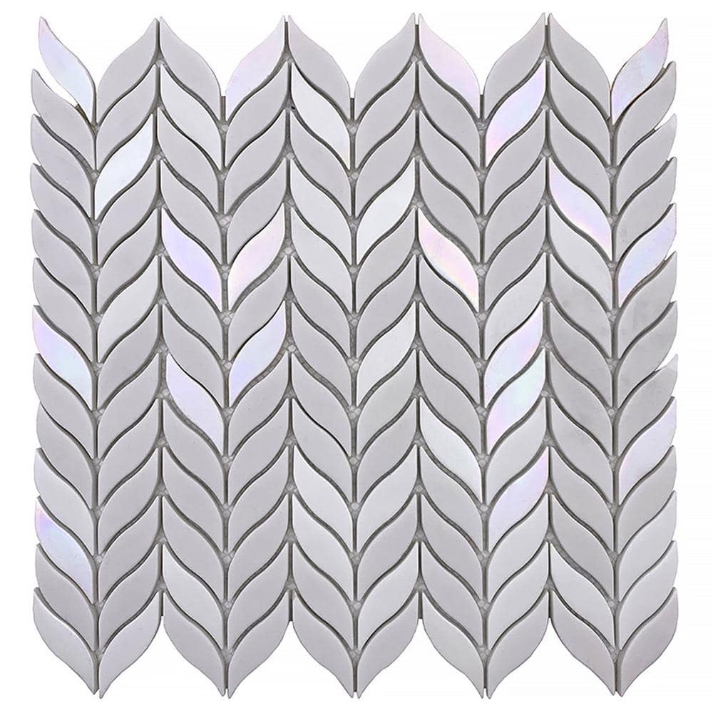 Alabaster White; Blue 11.6 x 12.1 Recycled Glass Mosaic Floor and Wall Tile (11.11 sq. ft.) (10-Pack)