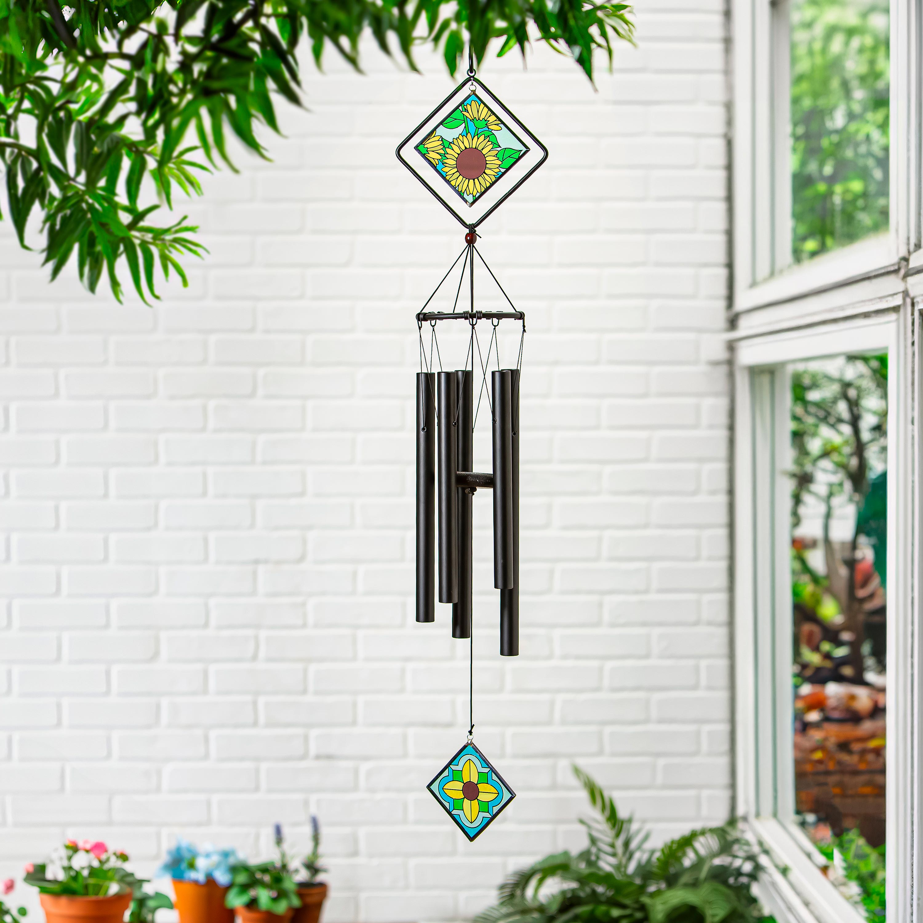 Avria Stained Glass Chime, Sunflowers, 36"