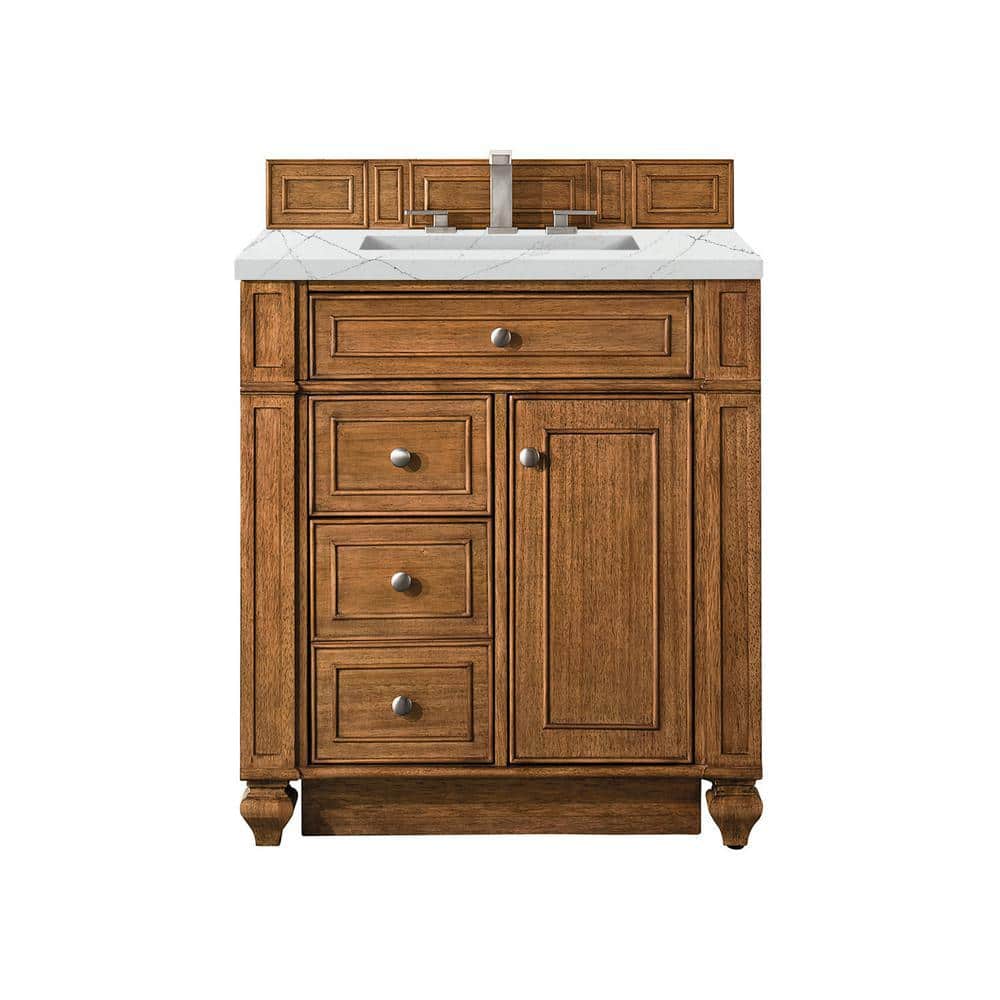 Bristol 30 in. W x 23.5 in. D x 34 in. H Bathroom Vanity in Saddle Brown with Ethereal Noctis Quartz Top