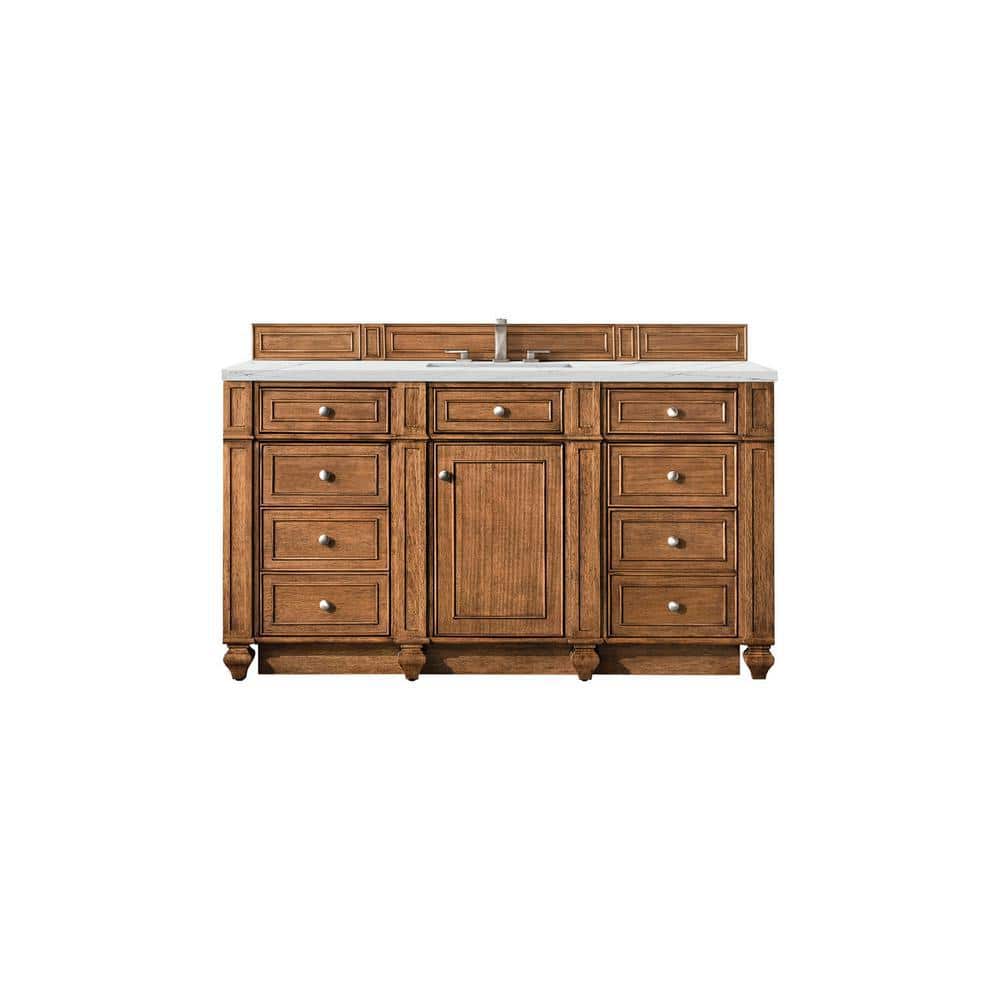 Bristol 60 in. W x 23.5 in. D x 34 in. H Single Bathroom Vanity in Saddle Brown with Ethereal Noctis Quartz Top
