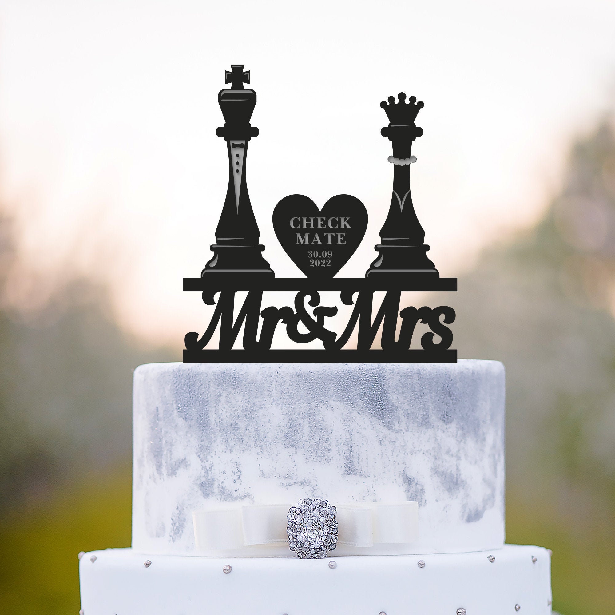 Chess King Queen Mr & Mrs Wedding Cake Topper, Chess Topper, Chess Player Lover Checkmate Topper Mrs, A507