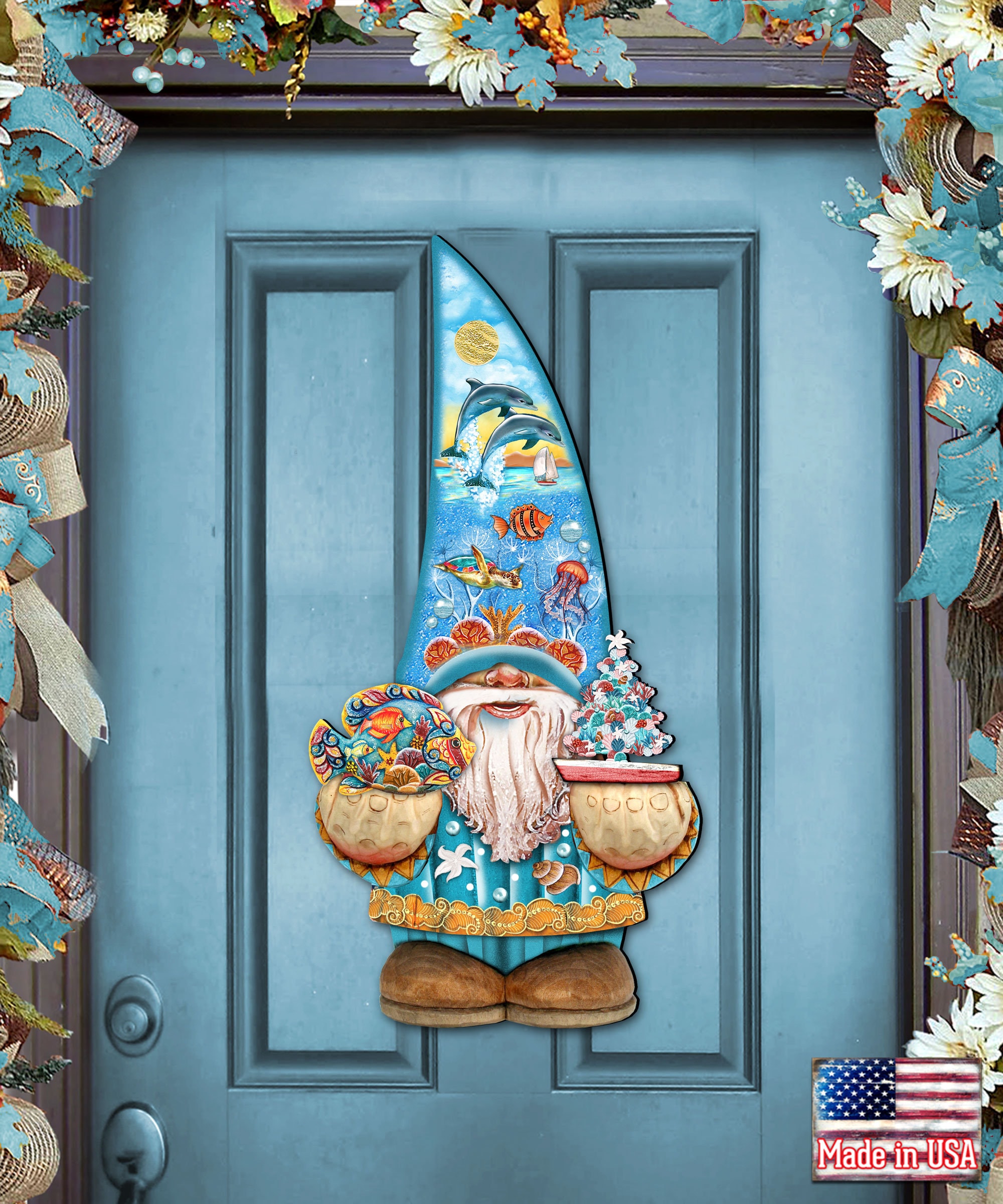 Coastal Gnome Door Hanger & Wall Decor - Beach House Wooden Sign Housewarming Gift 8611014H By Gdebrekht