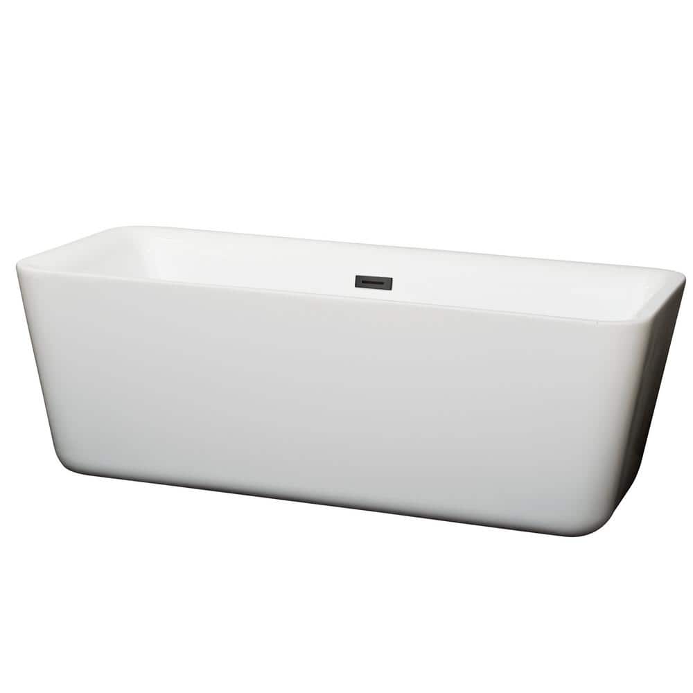 Emily 68.88 in. Acrylic Flatbottom Bathtub in White with Matte Black Trim
