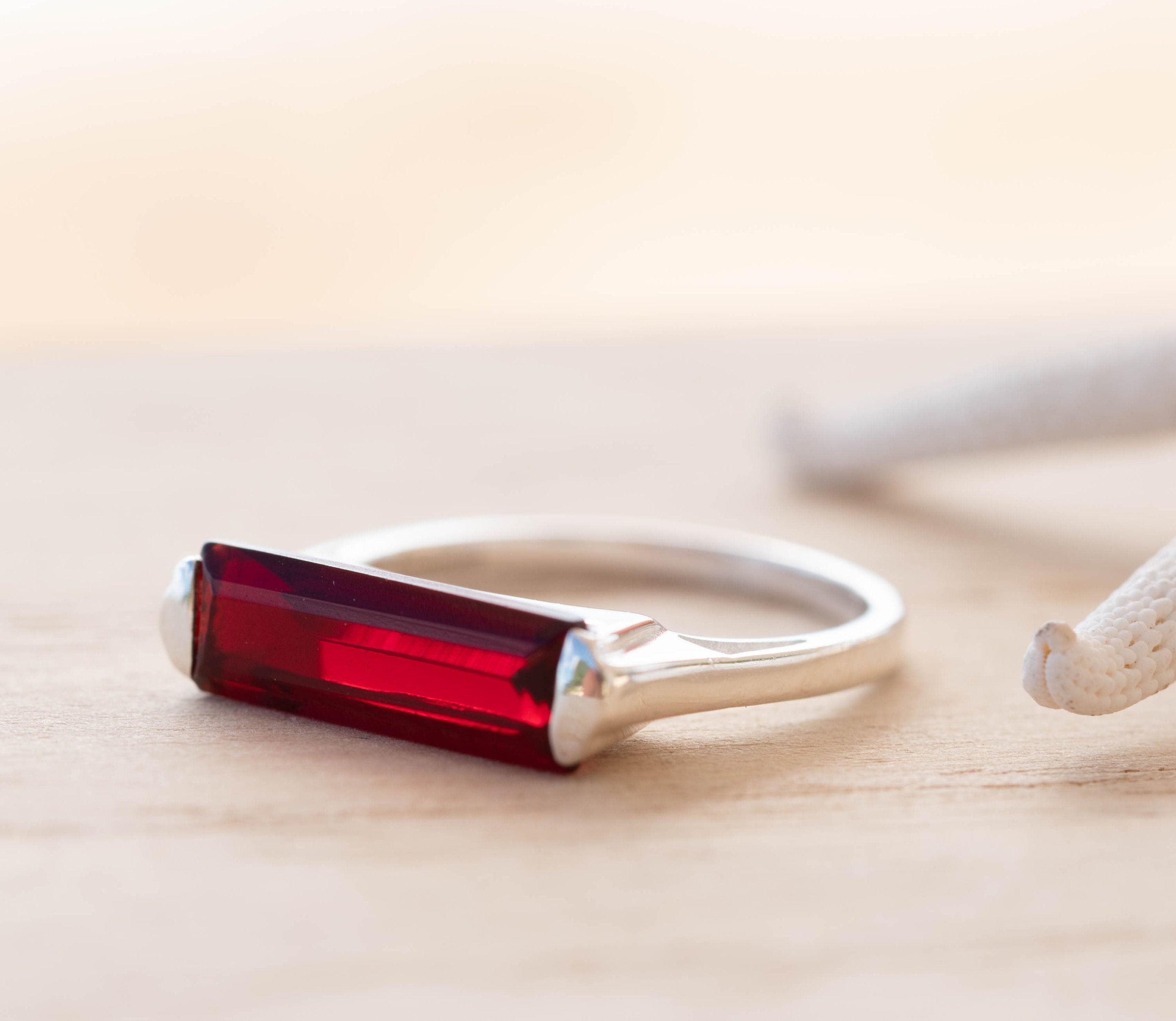 Garnet Hydro Ring ~ Sterling Silver 925 Rectangular Stone Jewelry Handmade Boho Stackable Mr232