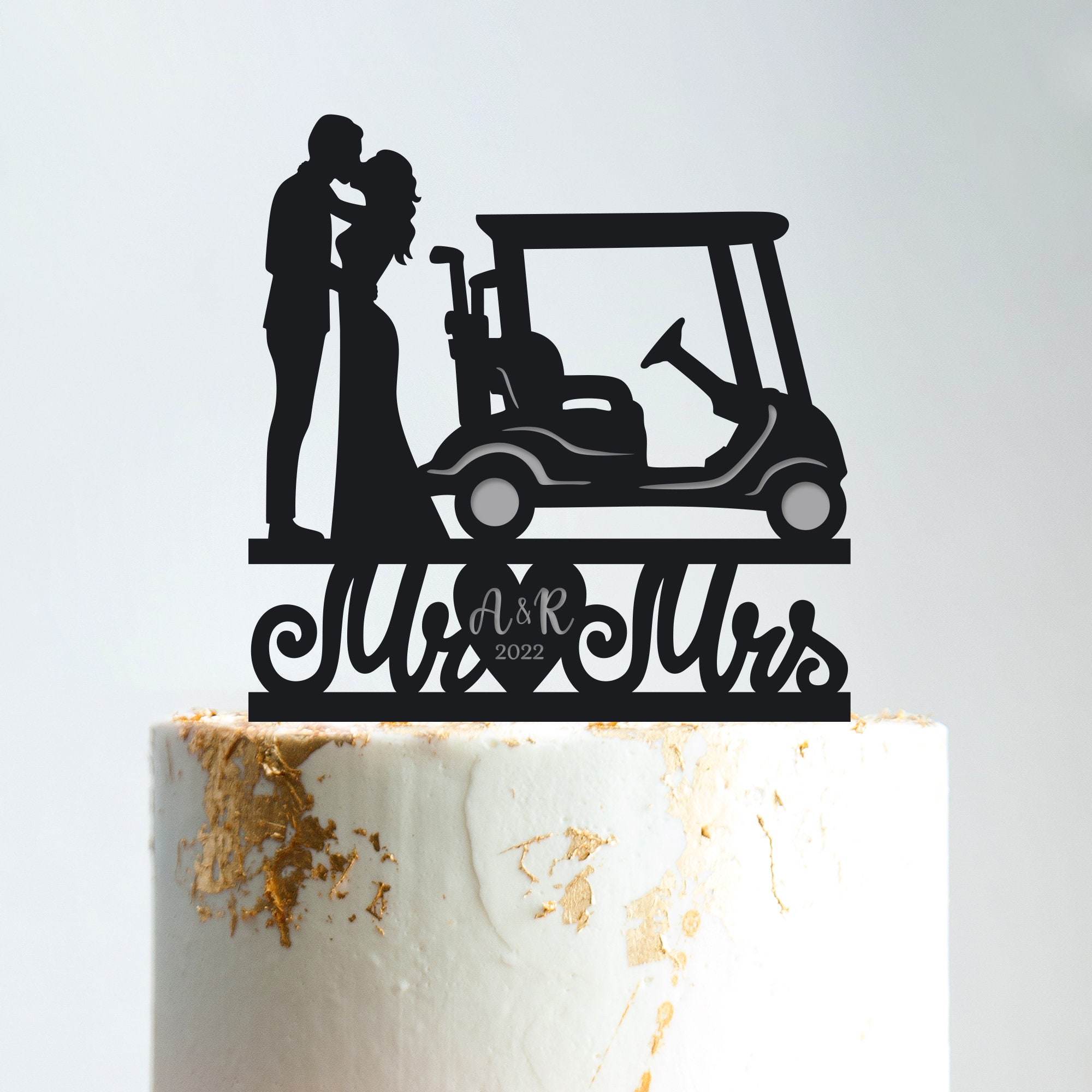 Golf Cake Topper, Wedding Mr Mrs Custom Acrylic Gift, Rustic B297