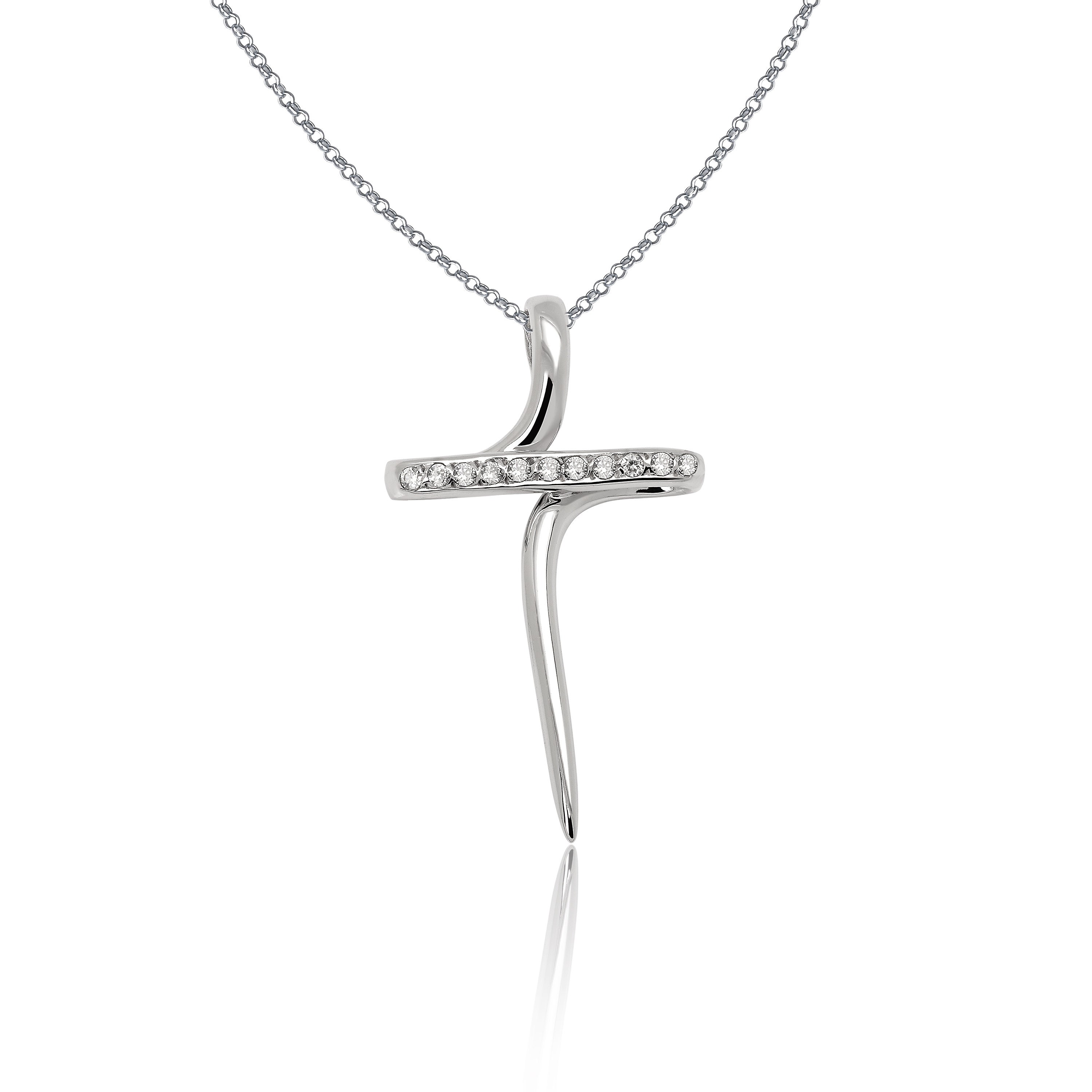 Greek Cross 14K White Gold Cross, Women 14K Baptism Jewelry, Cz Religious Cross