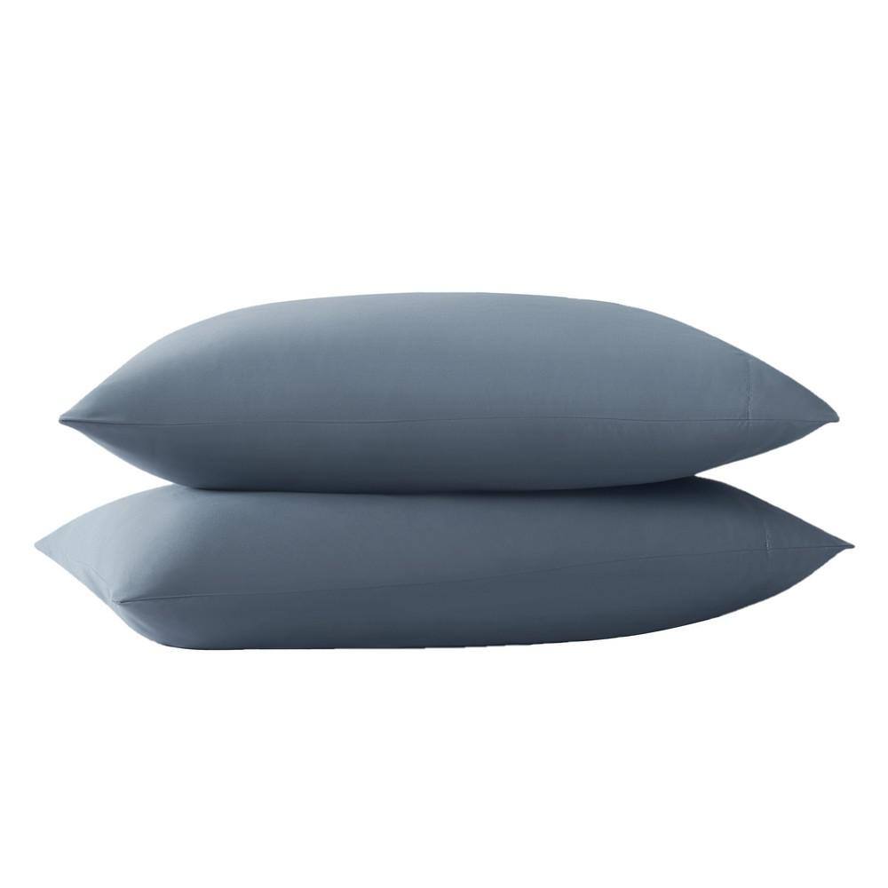 Green Recycled Polyester Solid Blue Standard Pillowcase Pair