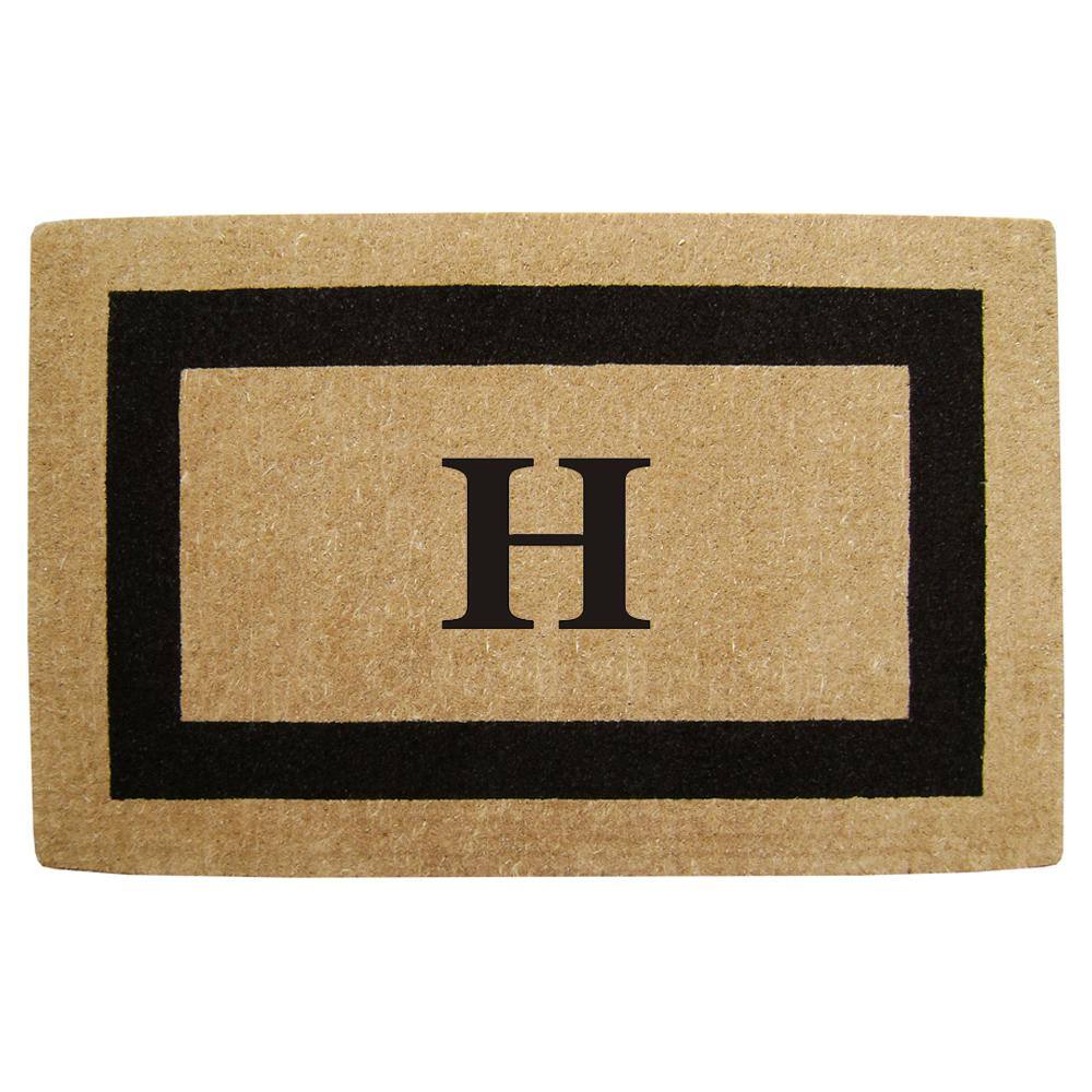 Heavy Duty Brown 22 in. x 36 in. Coir Single Picture Frame Monogrammed H Indoor Outdoor Door Mat