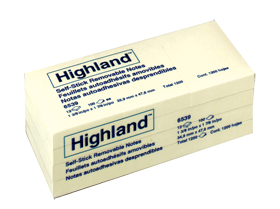Highland Restickable Notes Yellow 1.5x2 12 Pk 6539