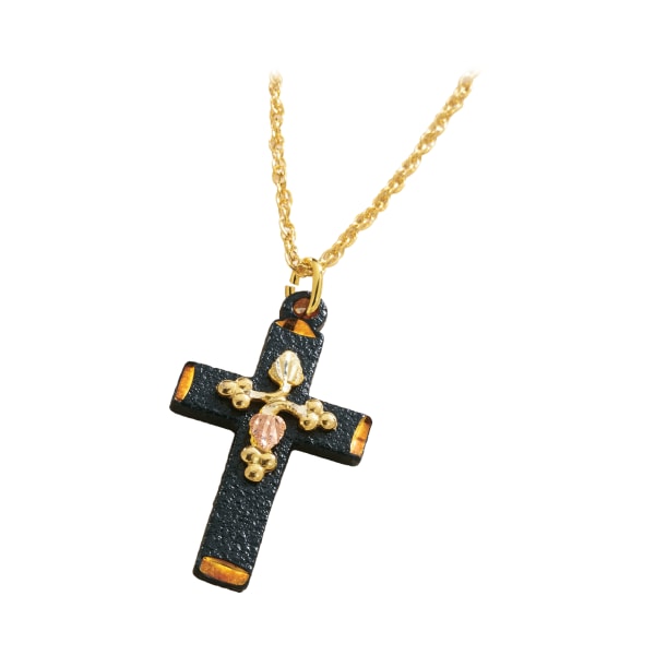 Landstrom's Black Powder-Coat 10-kt. Gold Cross Necklace