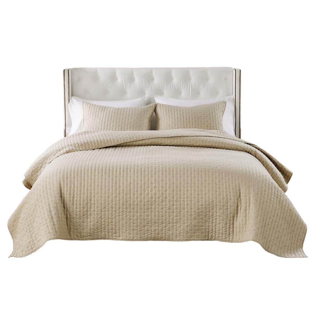 Monterrey Solid Taupe 3-Piece Cotton Blend Full/Queen Quilt Set