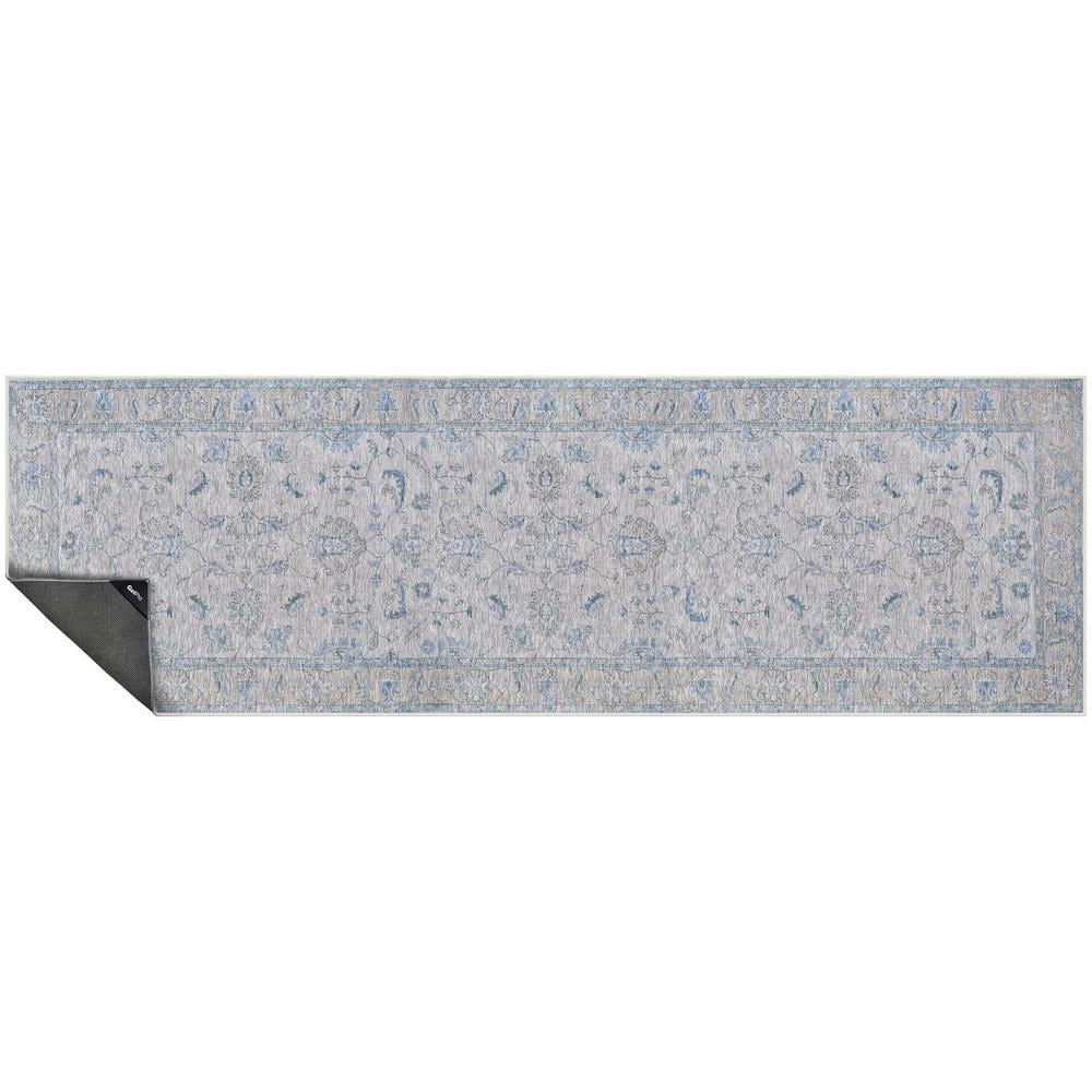 Nevermove Jordan Blue 2 ft. x 6.3 ft. Machine-Washable Polyester Designer Accent Runner Rug with GellyGrippers