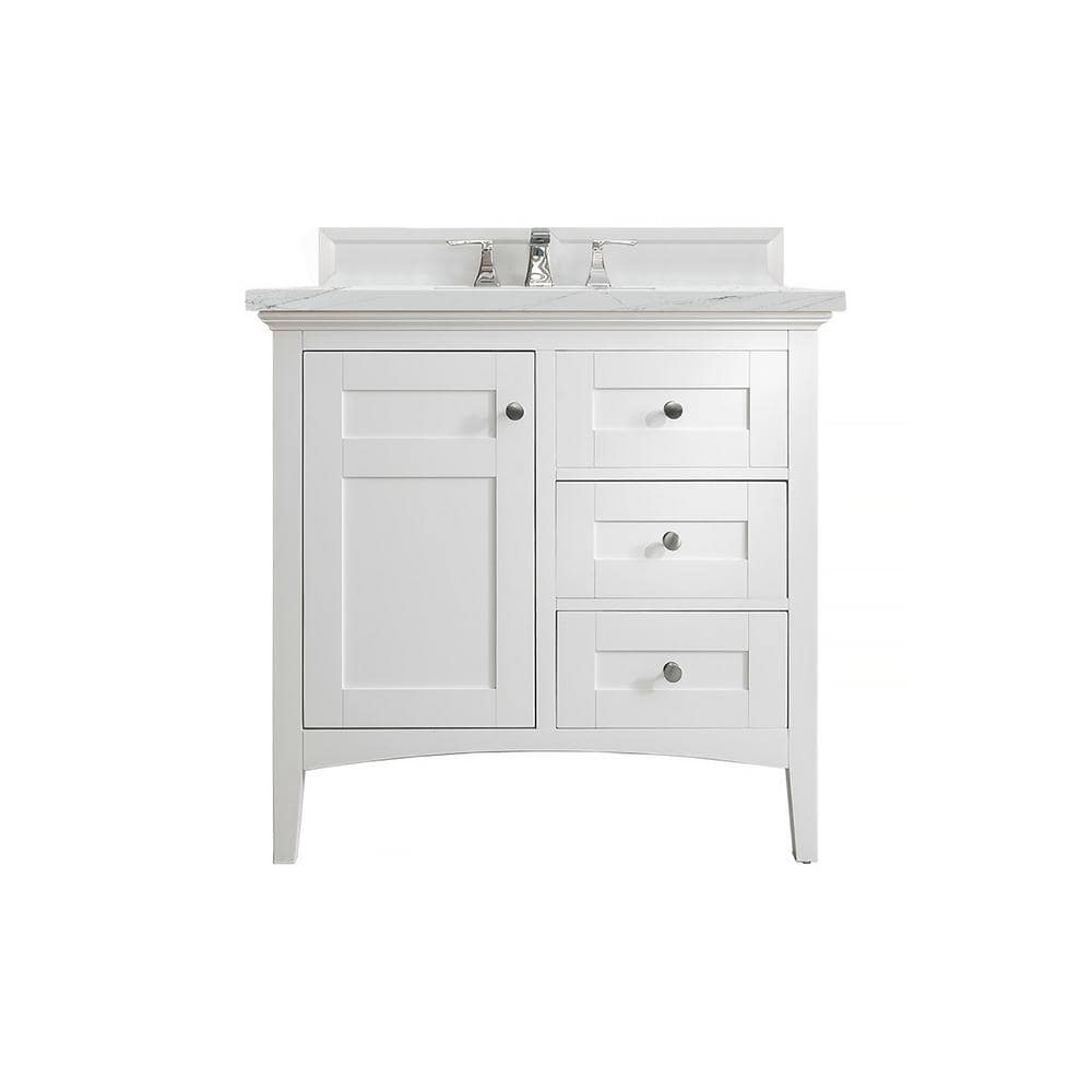 Palisades 36.0 in. W x 23.5 in. D x 35.3 in. H Bathroom Vanity in Bright White with Ethereal Noctis Quartz Top