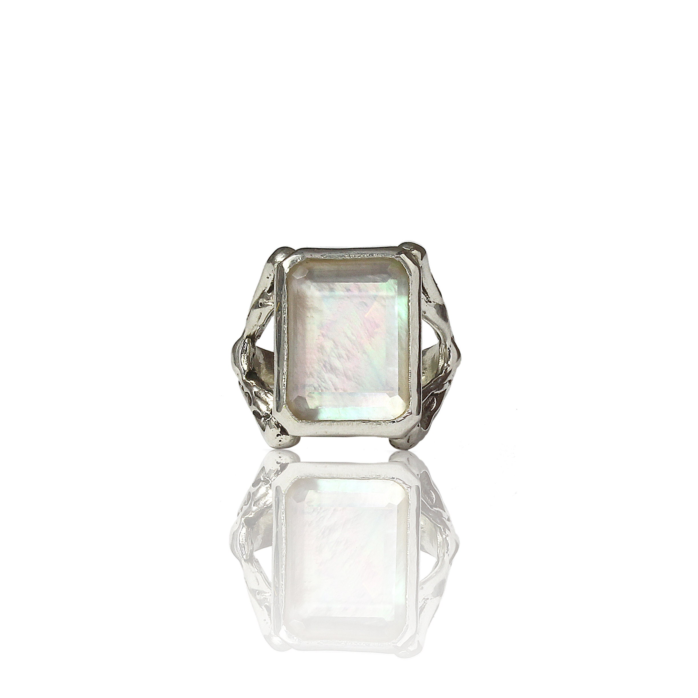 Reine Mother Of Pearl Ring - Made in Sterling Silver Or 18 K Yellow Gold Plate Over Silver