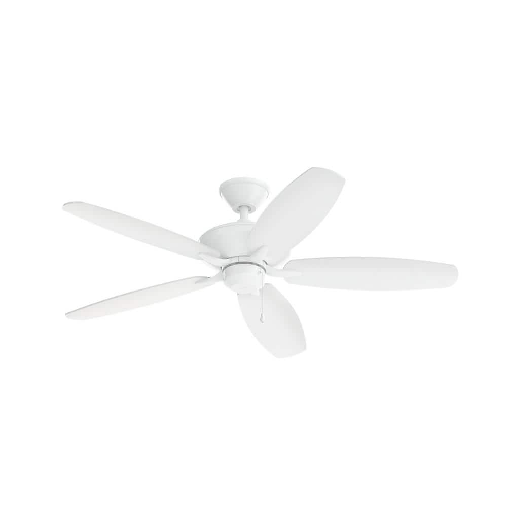 Renew Patio 52 in. Indoor/Outdoor Matte White Dual Mount Ceiling Fan with Pull Chain for Covered Patios
