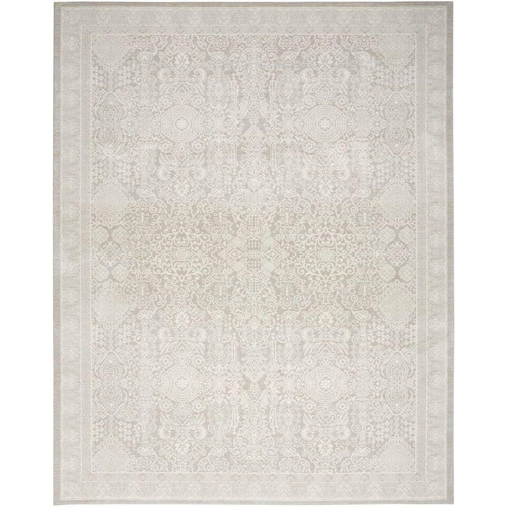 Renewed Silver Ivory 8 ft. x 10 ft. Distressed Traditional Area Rug