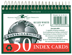 Roaring Spring Recycled Wirebound Index Cards White 3x5 50 Pk Ruled 28335 Pack Of 8
