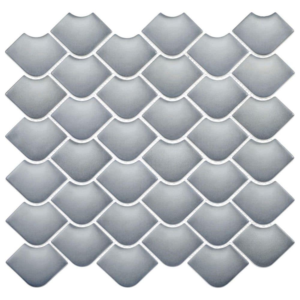 Scala Kirin Blue 2-in. x 3-in. Fish Scale Upcycled Satin Glass Floor and Wall Mosaic Tile (5.85 sq. ft./Case)