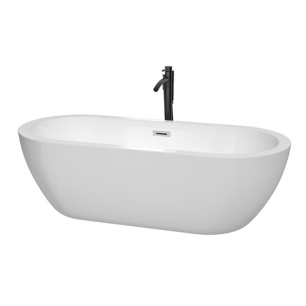 Soho 71.5 in. Acrylic Flatbottom Bathtub in White with Polished Chrome Trim and Matte Black Faucet