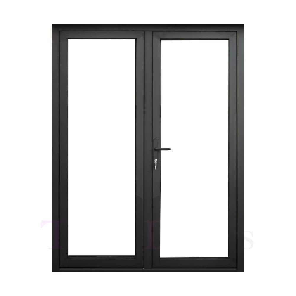 Teza French Doors 73.5 in. x 80 in. Matte Black Aluminum French Door Full Lite Right Hand Inswing