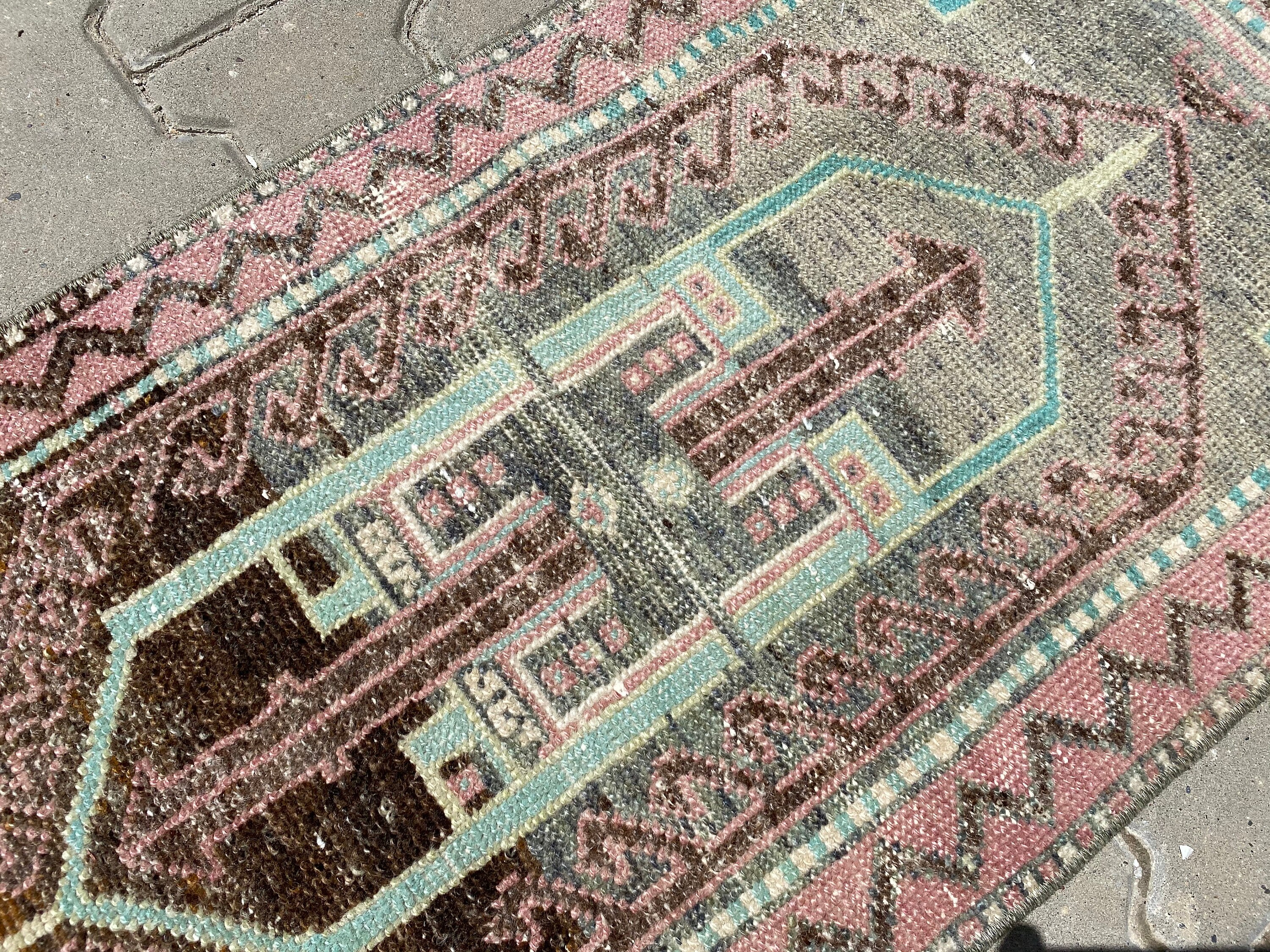 Turkish Rug, 1'7x3'4 Feet, Oushak Rug, Turkish Small Rug, Turkey Rug, Entry Rug, Distressed Rug, Antique Rug, Unique Rug, Area Wool Rug, Faded Rug