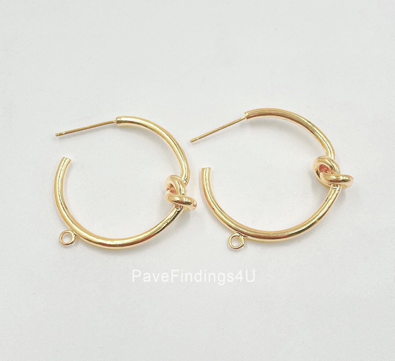 1 Pair Knotted Tube Hoops Stud Earrings, 18K Gold Huggie with Open Link Lever Back Earring Making, Chunky Hoops, 27mm, Er173