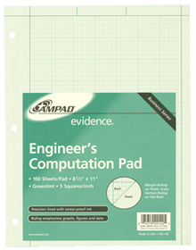 Engineers Computation Pad Green 8.5x11 22-142 Pack Of 100 Sheets