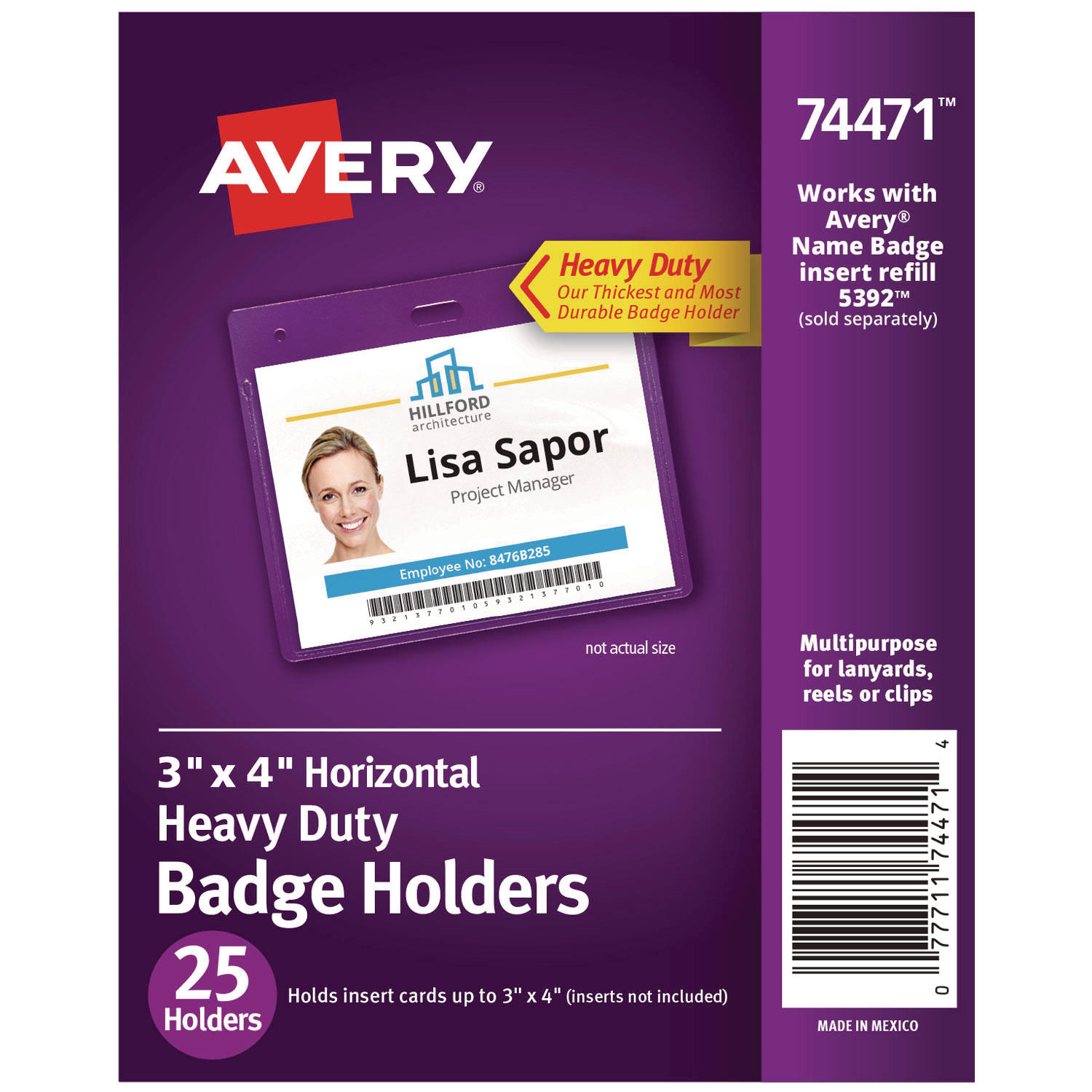 Avery - Heavy-Duty Badge Holders, Horizontal, 4w x 3h, Clear - 25/Pack
